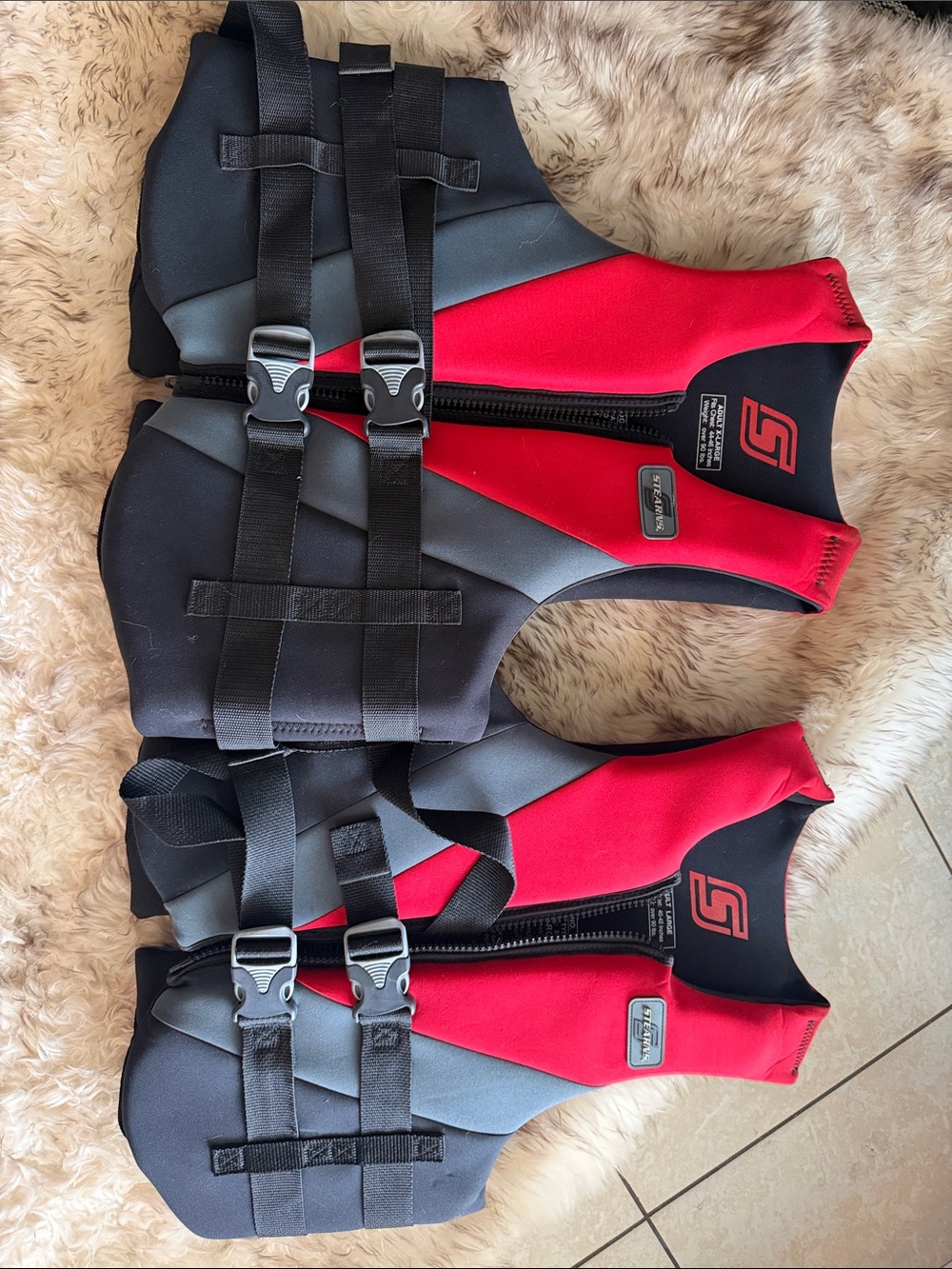 Stearns Red Neoprene Life Jackets Pair XL / L adult jet ski boating water sports